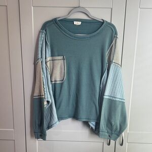 POL Teal/Blue/Gray Boho oversized top
